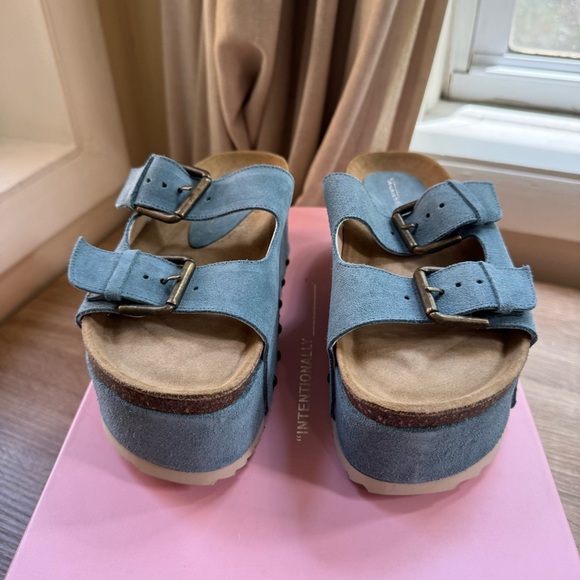 New Free People Rule Breaker Flatform Sandal Shoes Platform in Blue Suede 37 - Picture 7 of 15